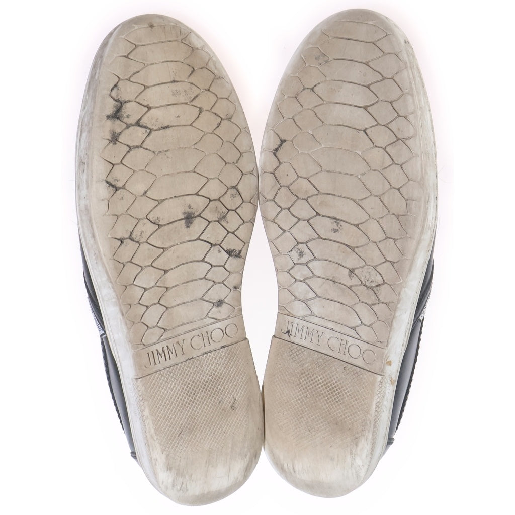 JIMMY CHOO(ジミーチュウ) スタッズ装飾 レザーフラットシューズ スリッポン シルバー金具 ブラック
