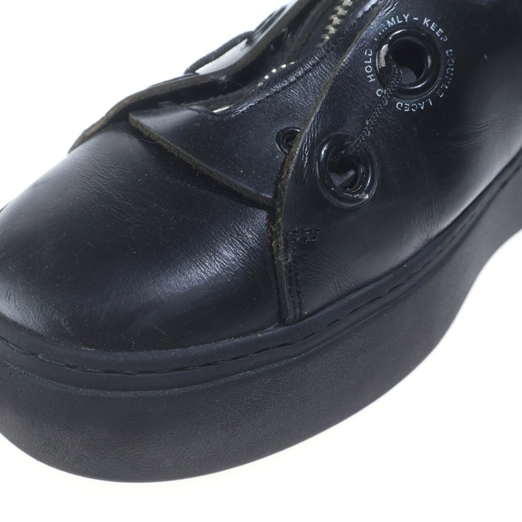 foot the coacher(フットザコーチャー) DOUBLE LACED ダブル レース ジップ レザー ローカットシューズ スニーカー ブラック