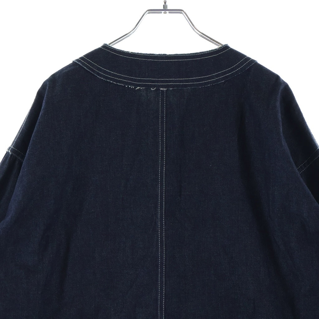 s'yte(サイト) 18SS カットオフ ノーカラー デニム カバーオール ジャケット ダメージ ネイビー UW-B42-087