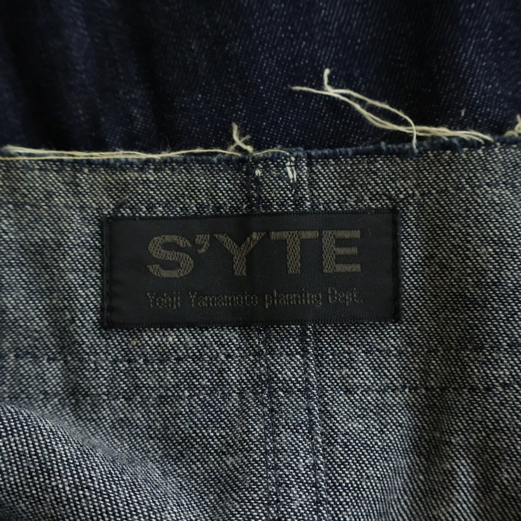 s'yte(サイト) 18SS カットオフ ノーカラー デニム カバーオール ジャケット ダメージ ネイビー UW-B42-087