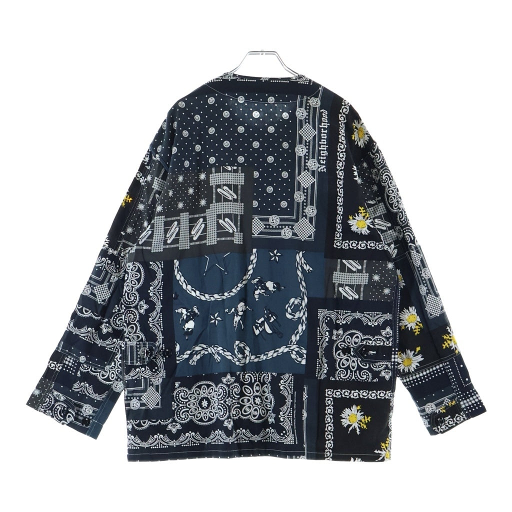NEIGHBORHOOD(ネイバーフッド) 21SS BANDANA NC バンダナ柄ノーカラー長袖シャツ ペイズリー柄 ネイビー コットン 211AQNH-SHM07