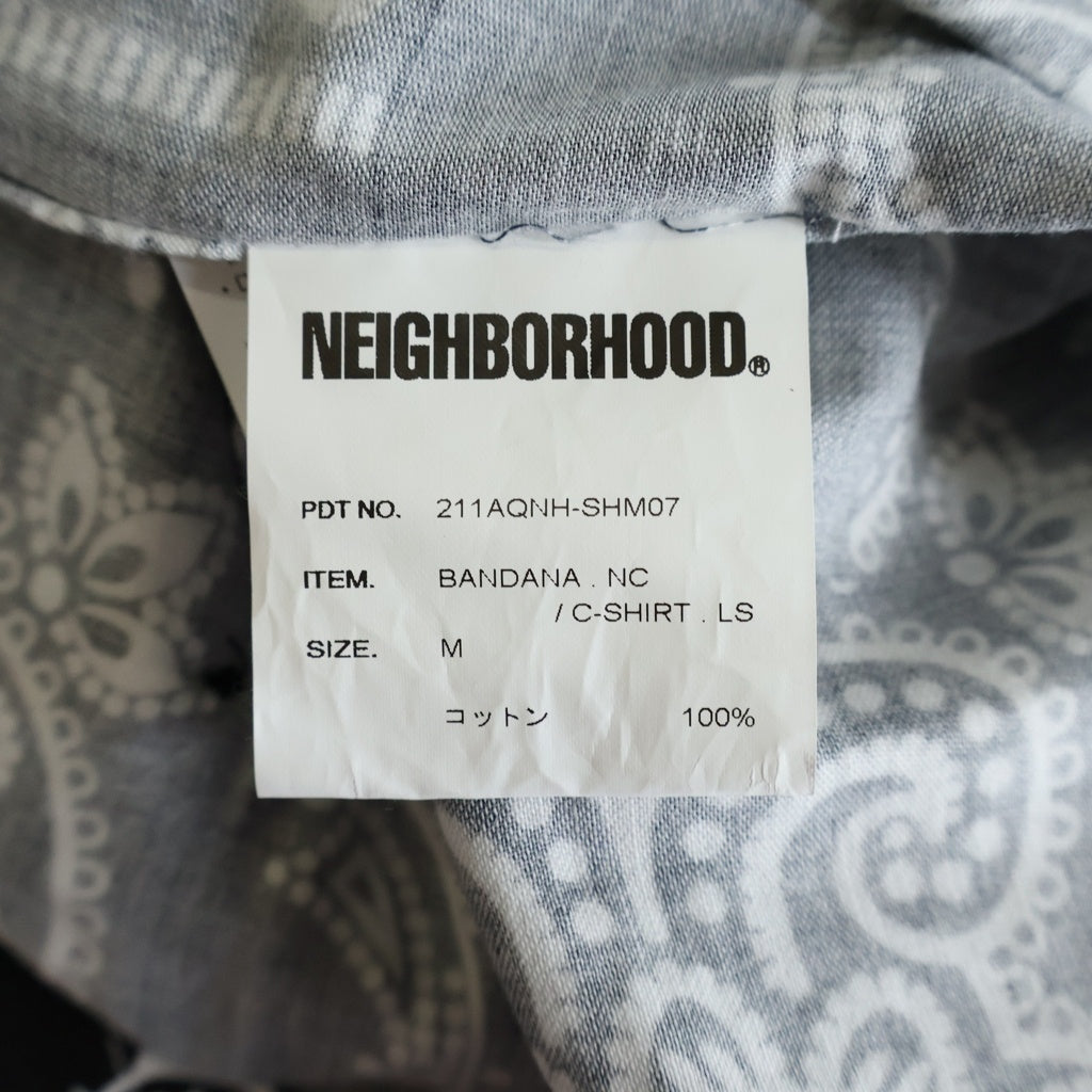NEIGHBORHOOD(ネイバーフッド) 21SS BANDANA NC バンダナ柄ノーカラー長袖シャツ ペイズリー柄 ネイビー コットン 211AQNH-SHM07