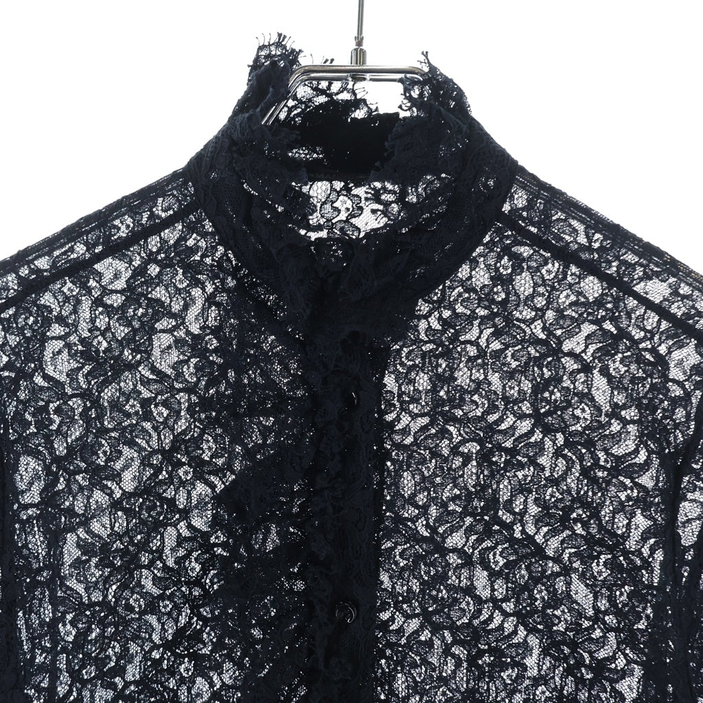 NO BRAND(ノーブランド) ERMANNO SCERVINO(エルマンノ シェルヴィーノ) レースデザイン 長袖シャツ ブラウス コットン ナイロン イタリア製 ブラック レディース