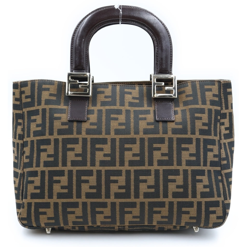 FENDI(フェンディ) ズッカ キャンバス×レザー シルバー金具 ハンドバッグ トートバッグ ブラウン レディース
