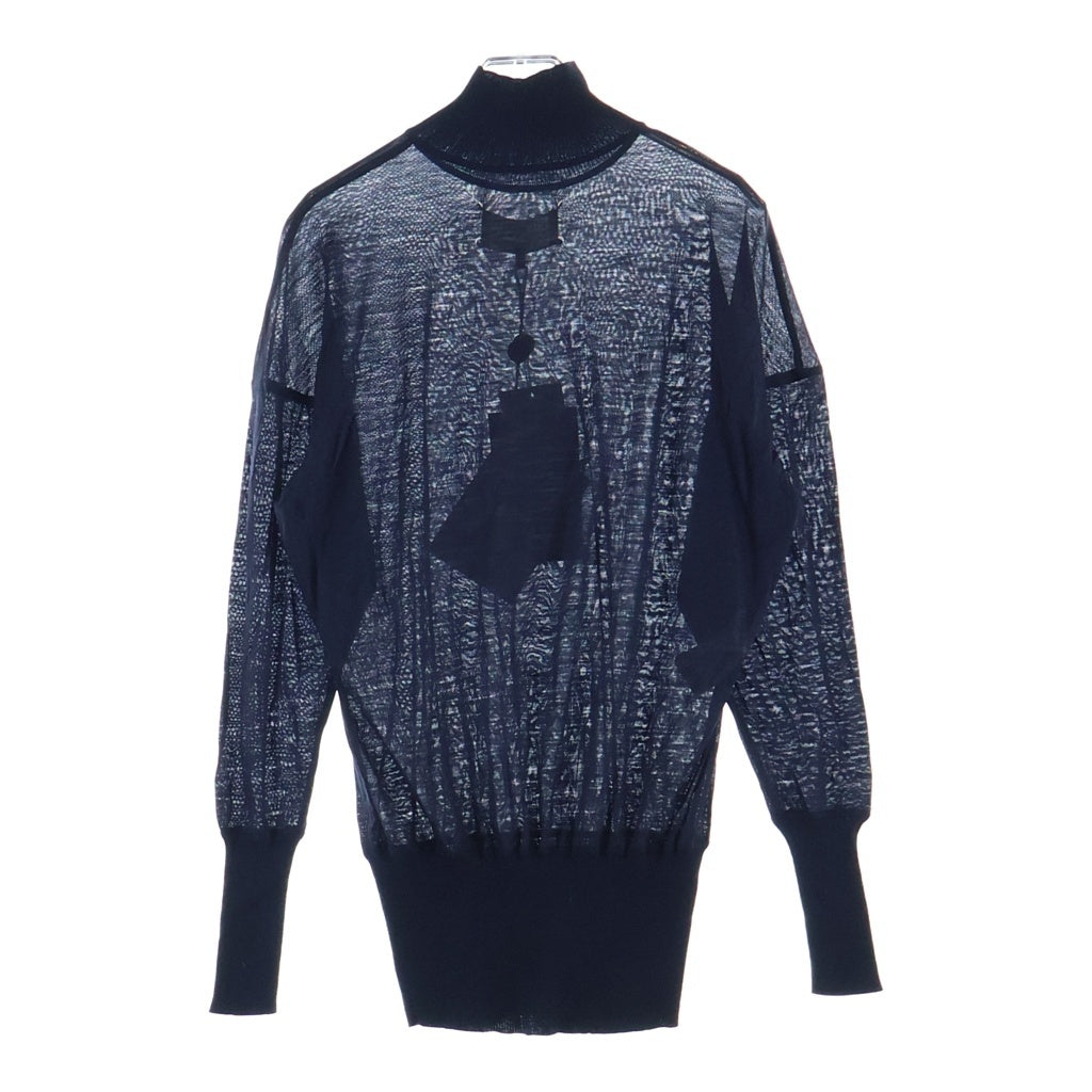 Maison Margiela(メゾンマルジェラ) 15SS シアー切り替え タートルネック ウール プルオーバー 長袖ニット セーター ネイビー レディース S31GC0434 S22596