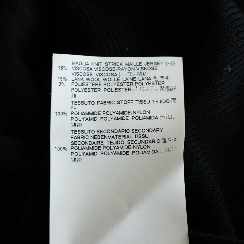 Maison Margiela(メゾンマルジェラ) 15AW シアー切り替え エルボーパッチ Vネック ウール プルオーバー 長袖ニット セーター ブラック レディース S51HA0599 S15315