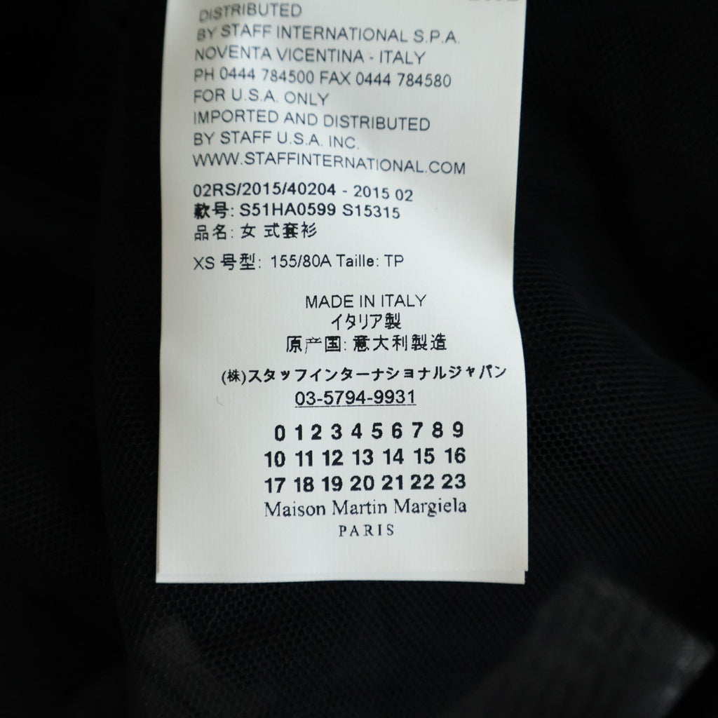 Maison Margiela(メゾンマルジェラ) 15AW シアー切り替え エルボーパッチ Vネック ウール プルオーバー 長袖ニット セーター ブラック レディース S51HA0599 S15315