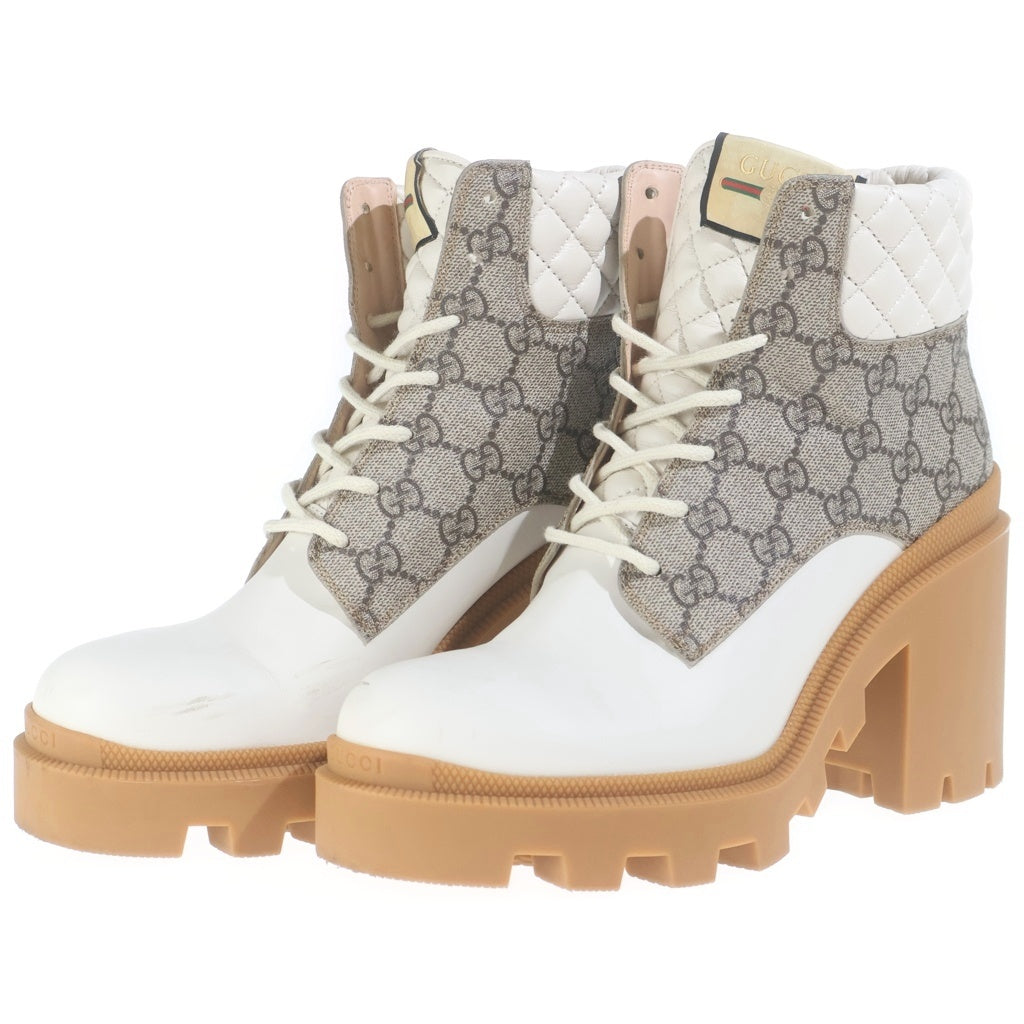 GUCCI(グッチ) GGスプリーム アンクルブーツ ベージュ×ホワイト PVC×レザー 659691 レディース