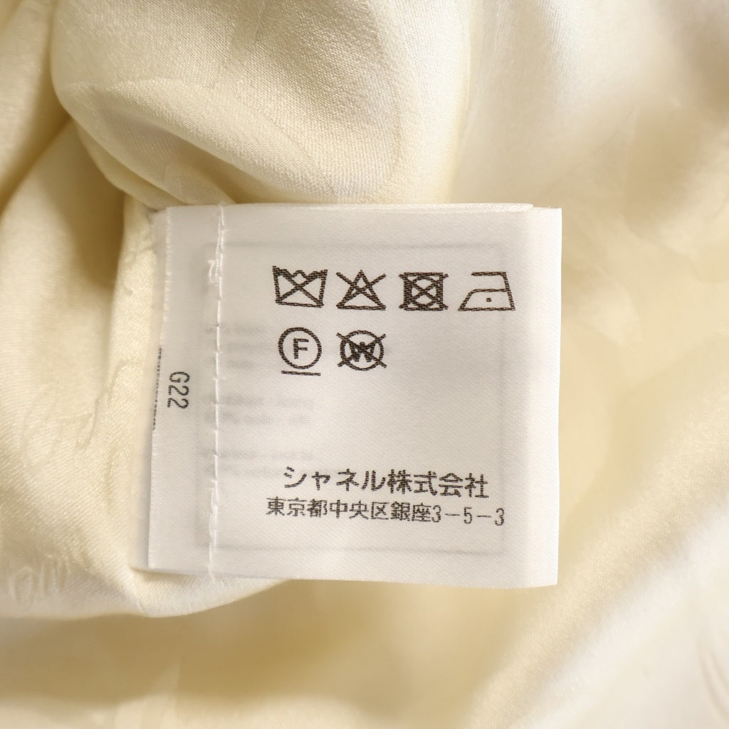 CHANEL(シャネル) ツイードノーカラーロングジャケット アイボリー ホワイト トリコロール