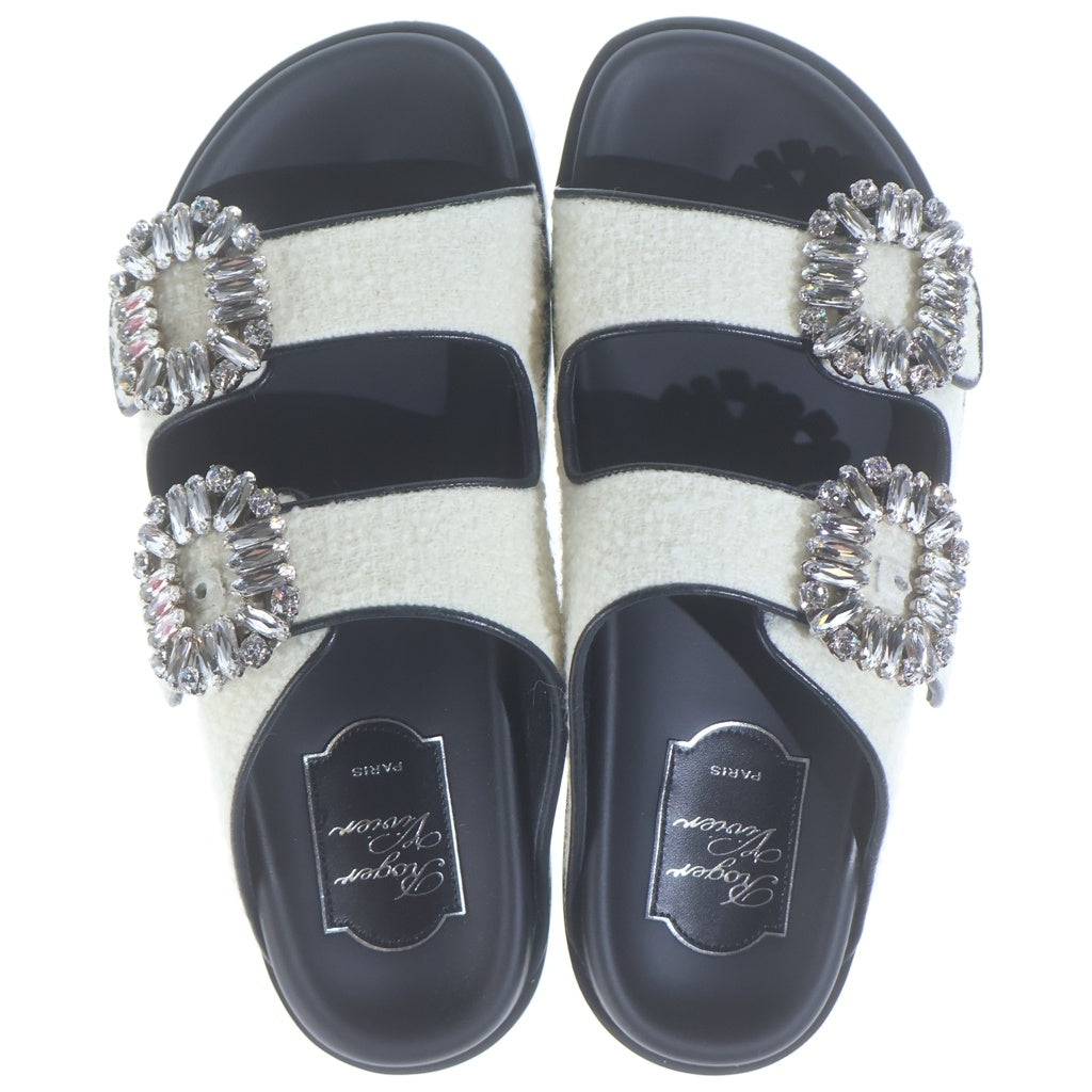 Roger Vivier(ロジェヴィヴィエ) スライディー ヴィヴ ストラス ビジューバックルサンダル アイボリー レディース