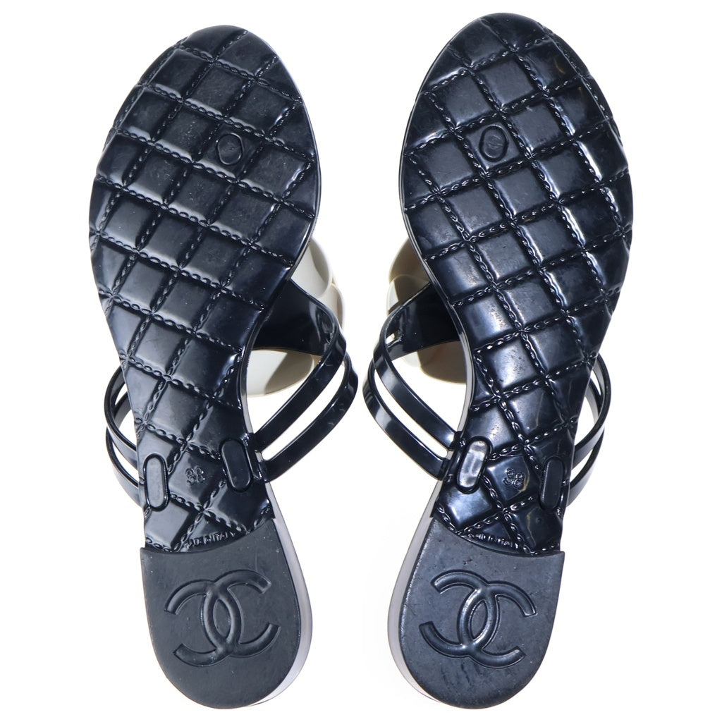CHANEL(シャネル) カメリア ココマーク ラバー フラット サンダル シューズ ブラック レディース