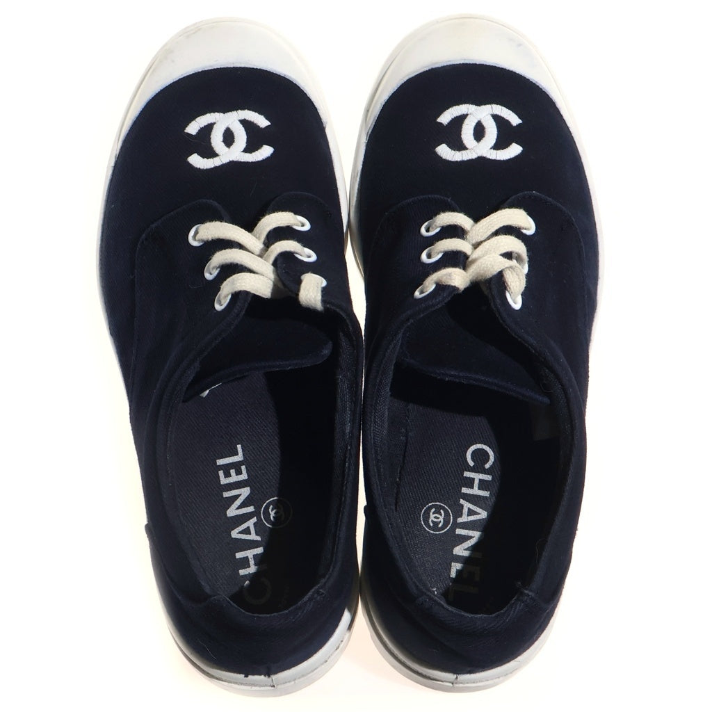 CHANEL(シャネル) 96A ココマーク ヴィンテージスニーカー フラットシューズ ネイビー×ホワイト キャンバス G45210 レディース