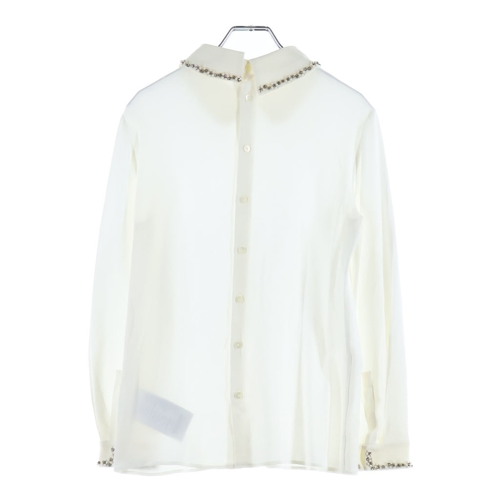 miumiu(ミュウミュウ) 13SS ビジュー装飾 ラインストーン 丸襟 長袖シャツ ブラウス トップス ホワイト レディース MK057