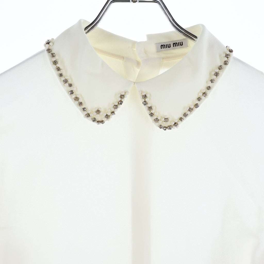 miumiu(ミュウミュウ) 13SS ビジュー装飾 ラインストーン 丸襟 長袖シャツ ブラウス トップス ホワイト レディース MK057