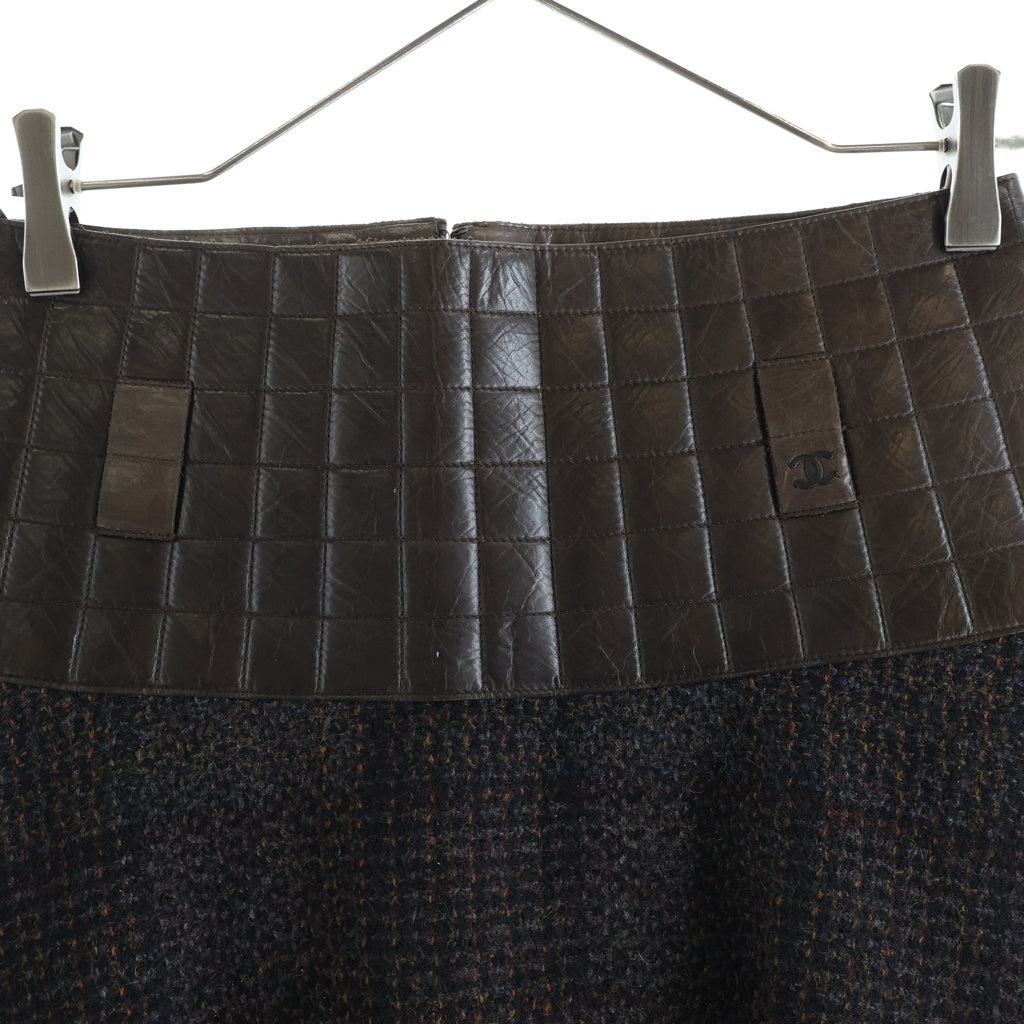 CHANEL(シャネル) 02A セットアップ ツイードジャケット&ミニスカート ツイード×レザー ココマーク チョコバー ブラウン P19960W03066 レディース