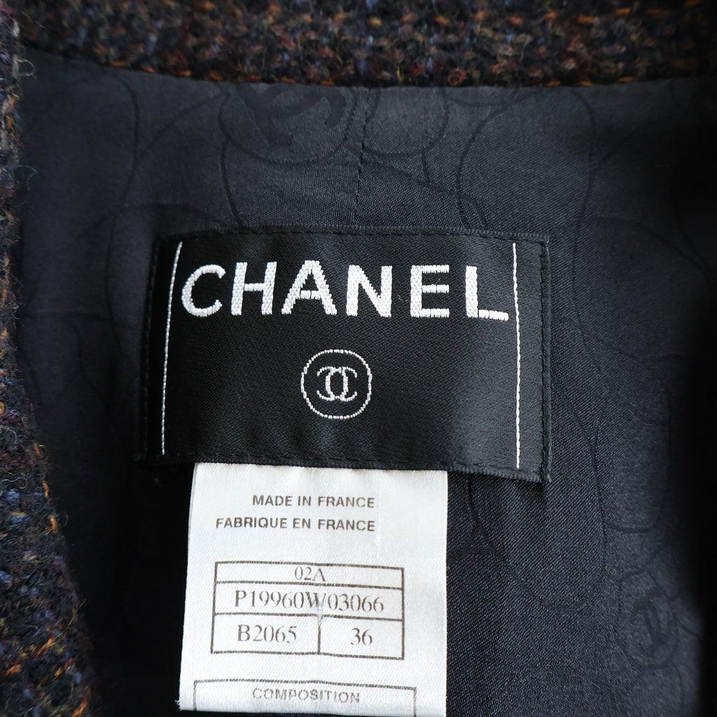 CHANEL(シャネル) 02A セットアップ ツイードジャケット&ミニスカート ツイード×レザー ココマーク チョコバー ブラウン P19960W03066 レディース