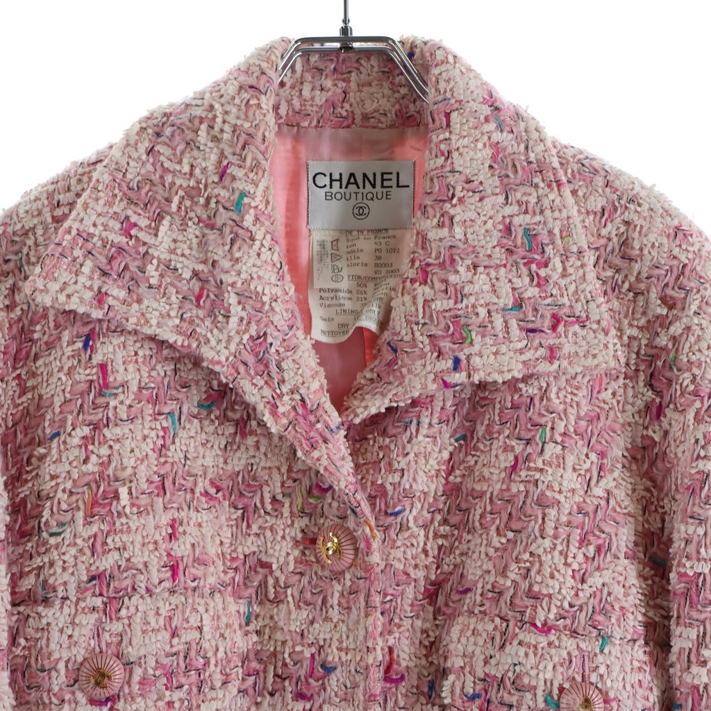 CHANEL(シャネル) 93C ココマーク ツイードジャケット ピンク ゴールド金具 PO1072 レディース