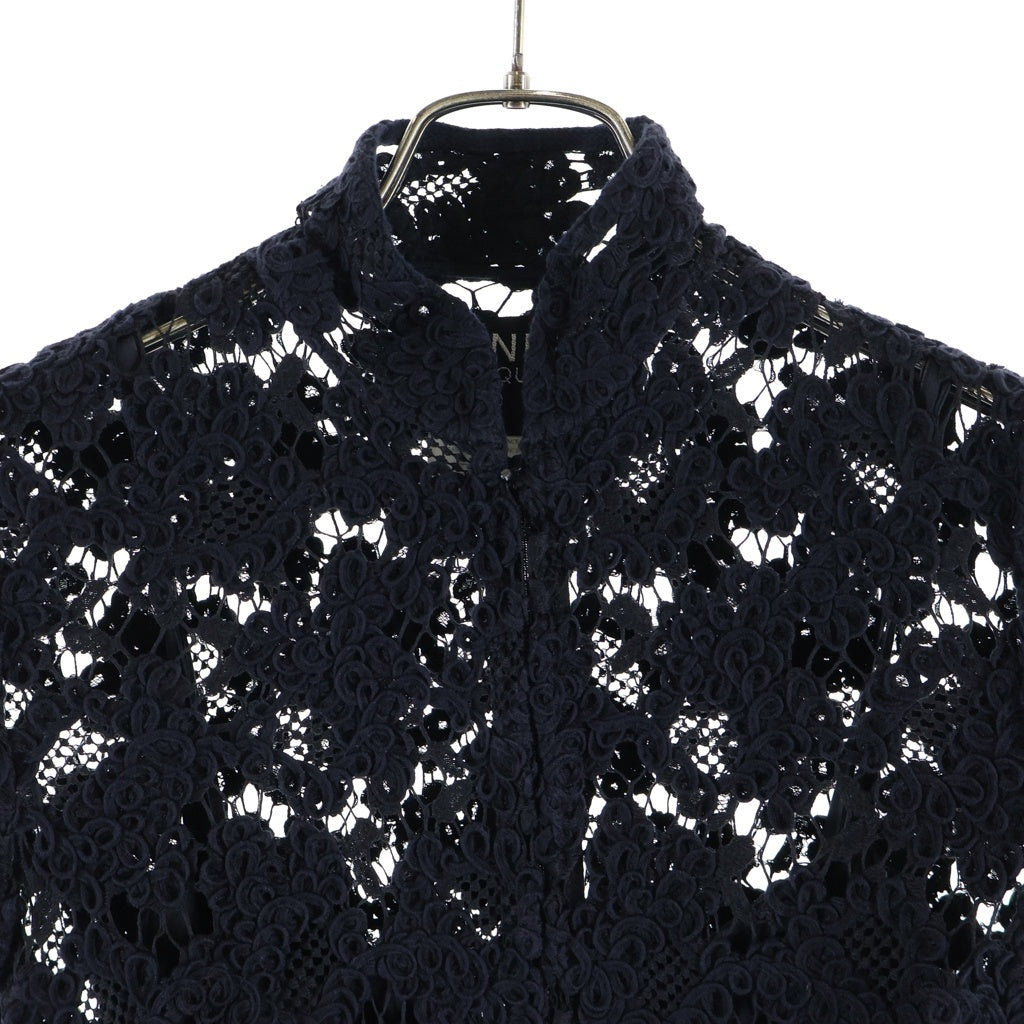 CHANEL(シャネル) 95AW レース総柄 ジップアップ 半袖 ジャケット シルク ミディアム キャミソール ワンピース ネイビー レディース P05409W02255