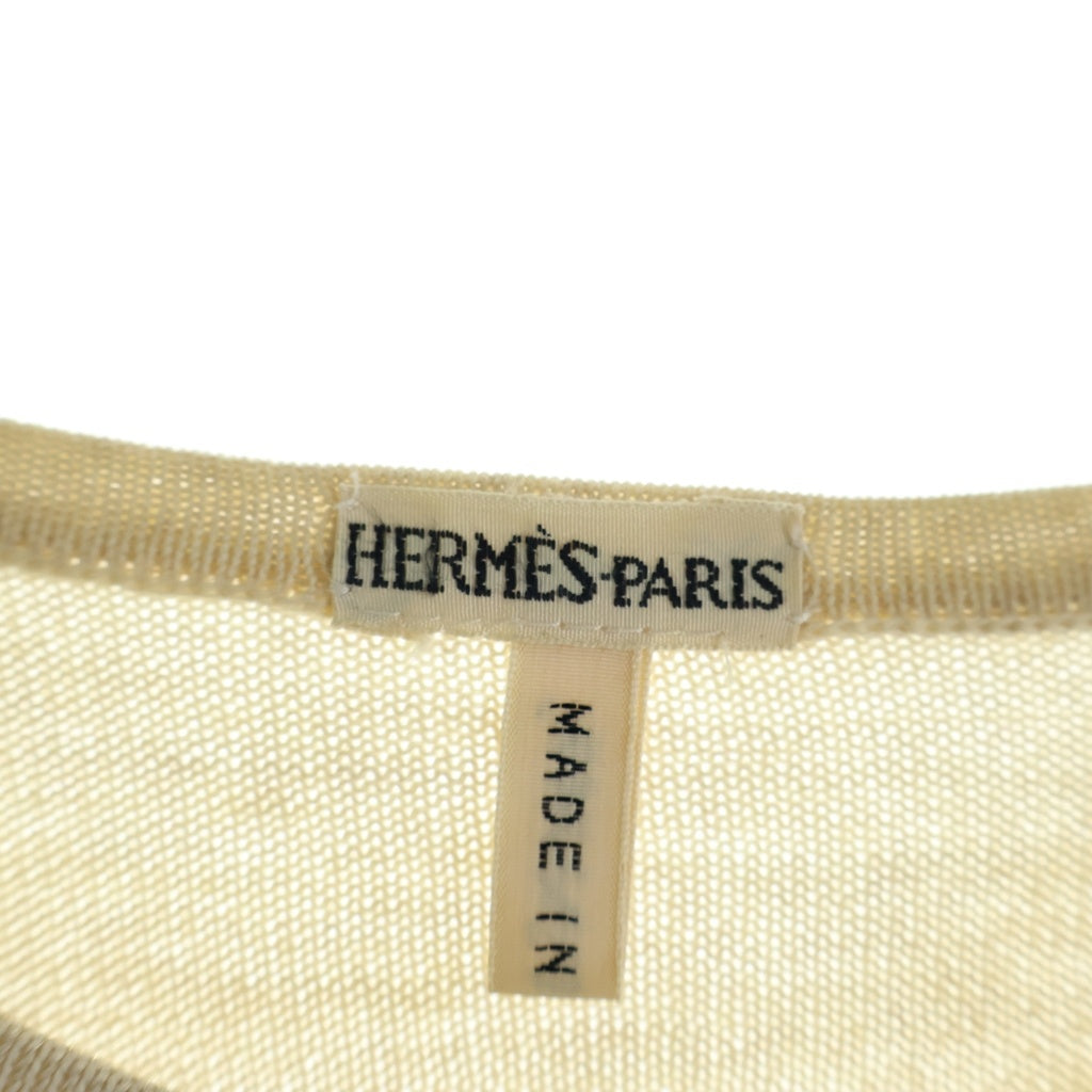 HERMES(エルメス) マルジェラ期 セリエ アンサンブル ノースリーブシャツ カーディガン ウール×シルク ベージュ ゴールド金具 レディース
