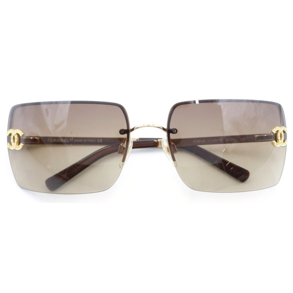 CHANEL(シャネル) ココマーク サングラス リムレス ブラウン ゴールド金具 4092-B c.125/13 62□15 120 レディース