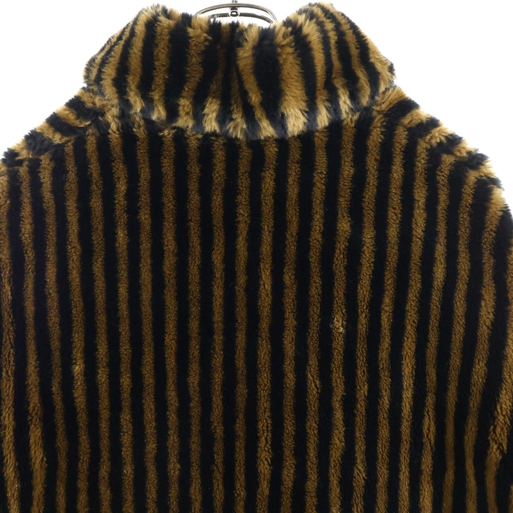 FENDI(フェンディ) ズッカ柄 ぺカンストライプ アセテート×レーヨン ファー ロング ブルゾン アウター #44 ブラウン レディース