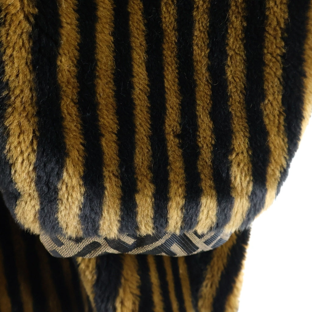 FENDI(フェンディ) ズッカ柄 ぺカンストライプ アセテート×レーヨン ファー ロング ブルゾン アウター #44 ブラウン レディース