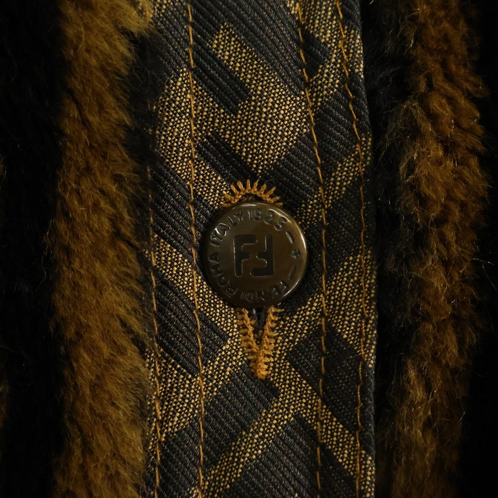 FENDI(フェンディ) ズッカ柄 ぺカンストライプ アセテート×レーヨン ファー ロング ブルゾン アウター #44 ブラウン レディース