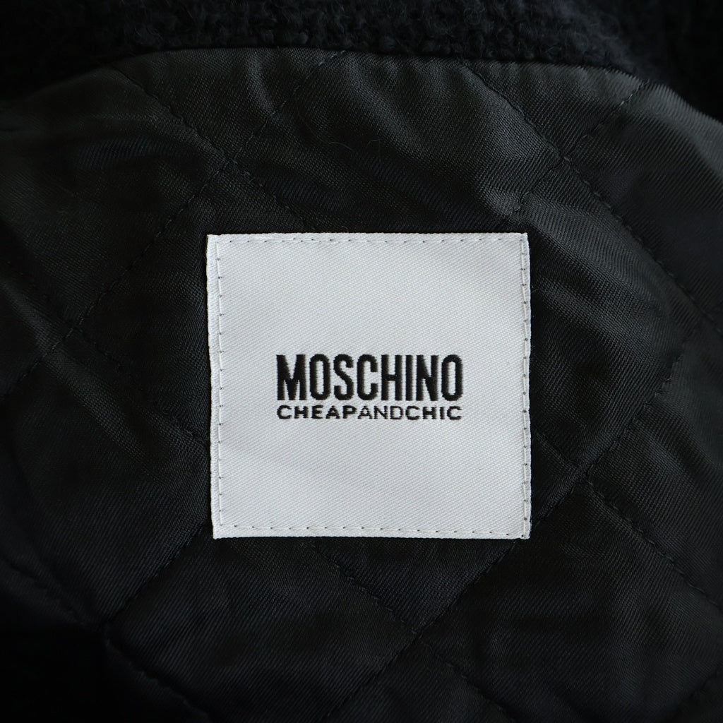 MOSCHINO(モスキーノ) クリスタルボタン ウール ツイード フーデッドコート ジャケット アウター #42 ブラック レディース