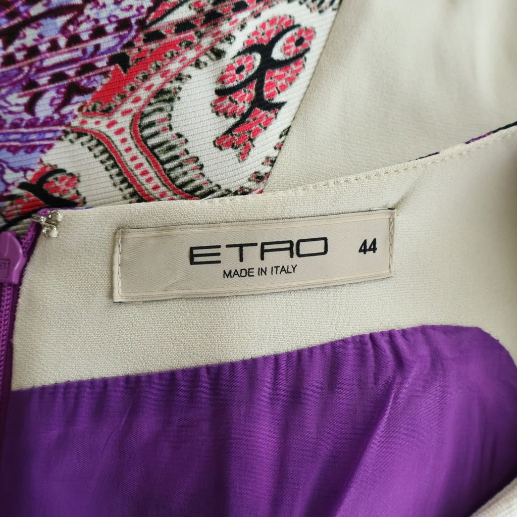 ETRO(エトロ) ぺイズリー柄 総柄 タック レーヨン×コットン ウエスト切替 ノースリーブワンピース #44 アイボリー/マルチカラー レディース