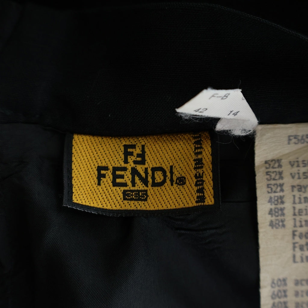 FENDI(フェンディ) レーヨン×麻 スリットスカート ロング タイトスカート #34 ブラック レディース