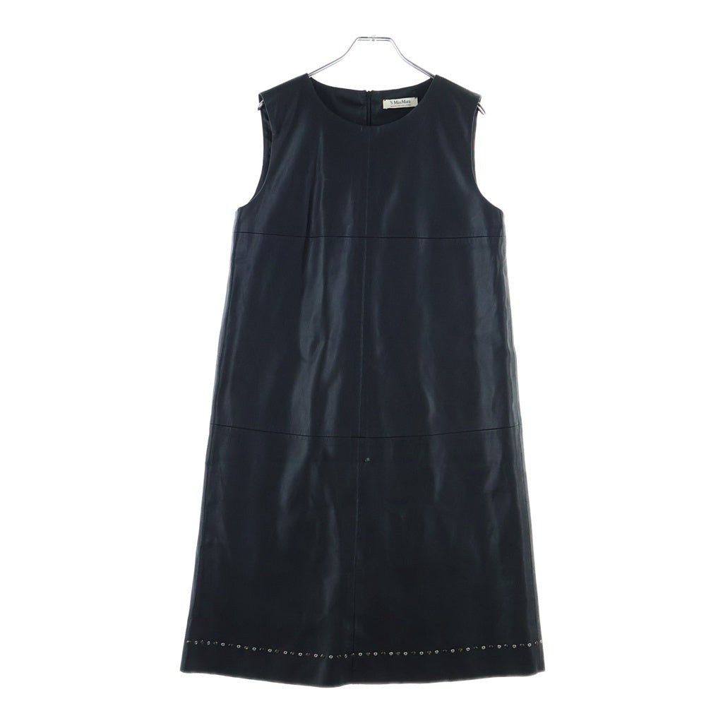 Max Mara(マックスマーラ) ポリエステル フェイクレザー ジャンパースカート ワンピース ノースリーブ ジャンスカ #M ブラック レディース