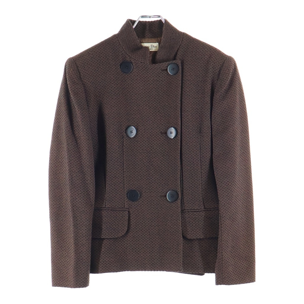 DIOR(ディオール) レーヨン×ウール ダブルブレスト ノーカラージャケット アウター #44 ブラウン レディース