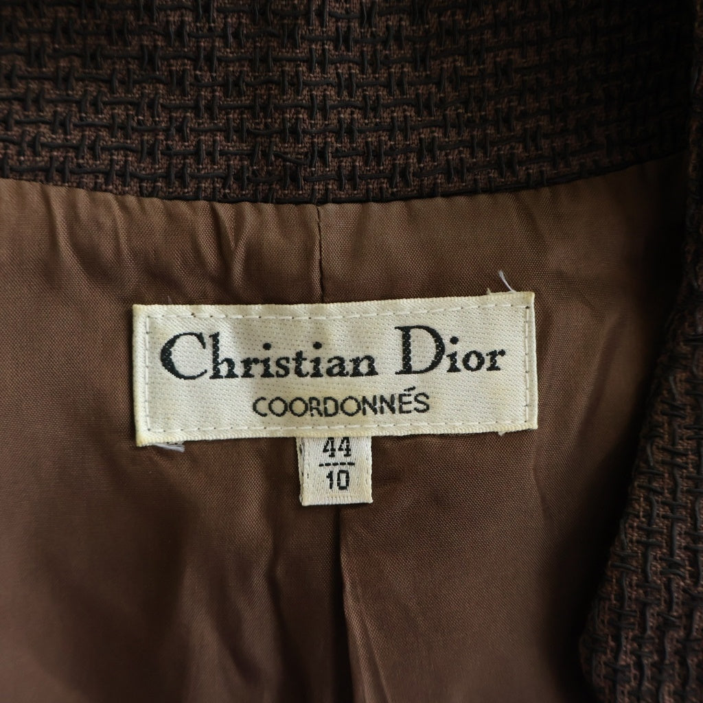 DIOR(ディオール) レーヨン×ウール ダブルブレスト ノーカラージャケット アウター #44 ブラウン レディース