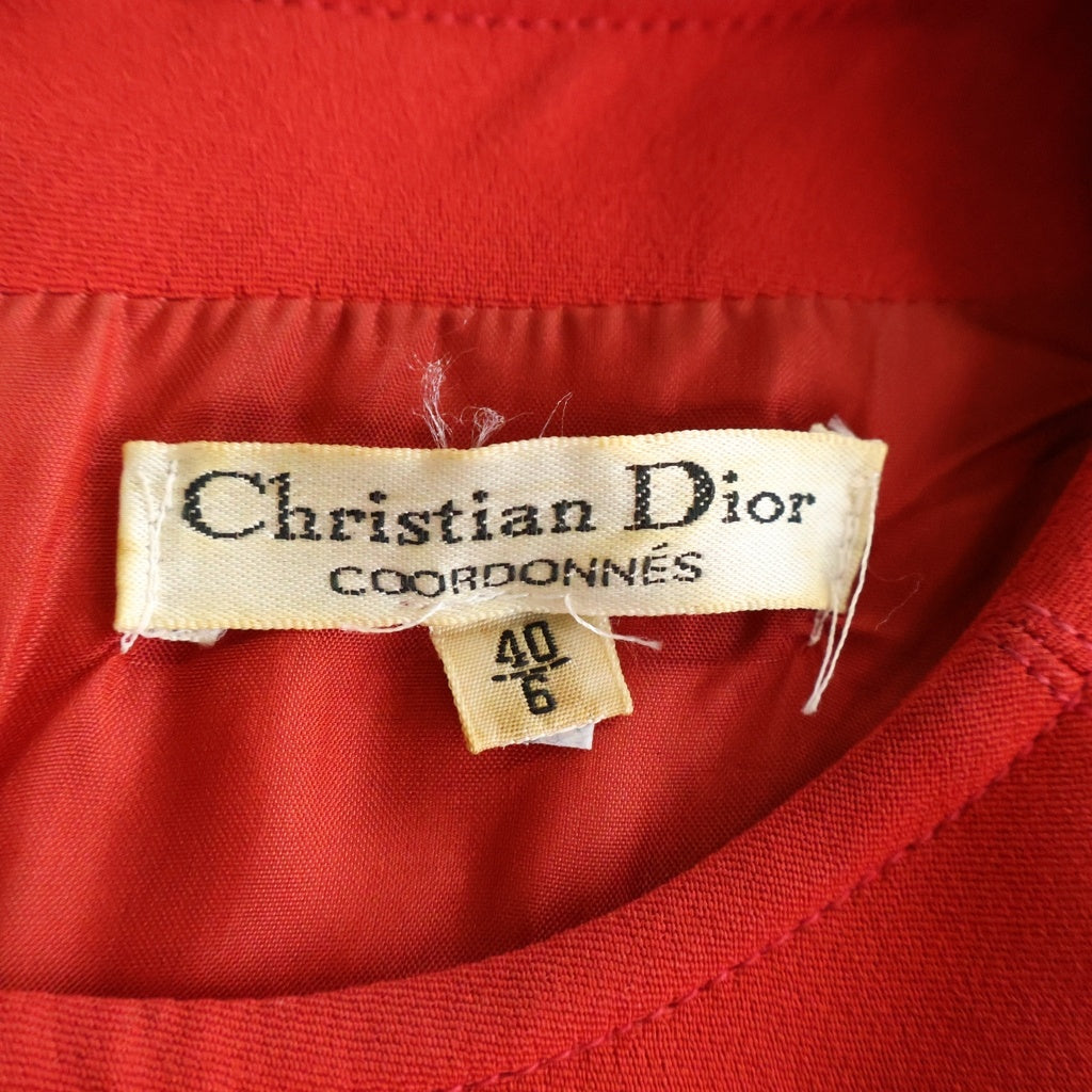 DIOR(ディオール) ロゴ刺繍 アセテート×レーヨン ロングスリーブ ワンピース #40 レッド レディース