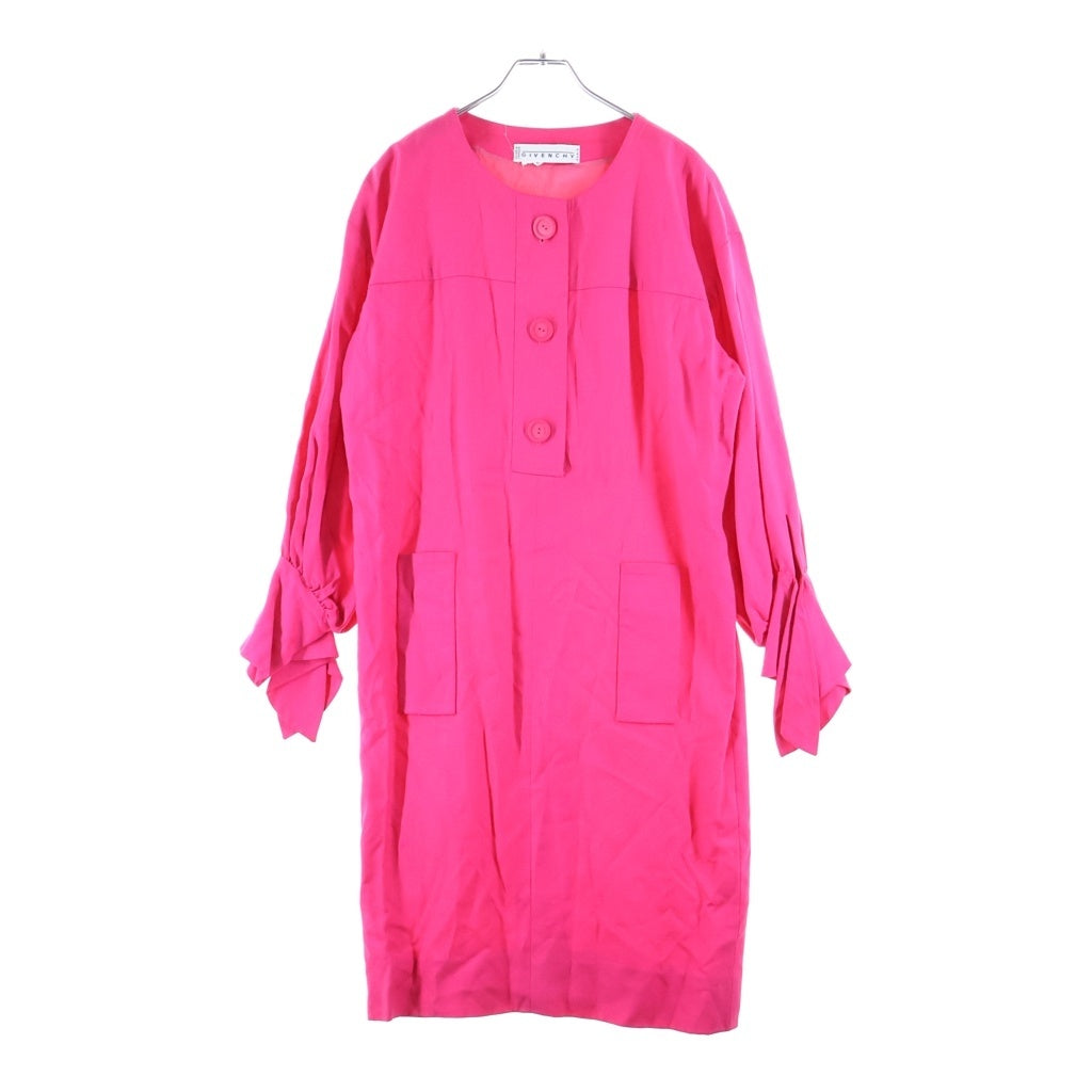 GIVENCHY(ジバンシィ) ノーカラーフロントボタンロングワンピース ピンク レーヨン レディース