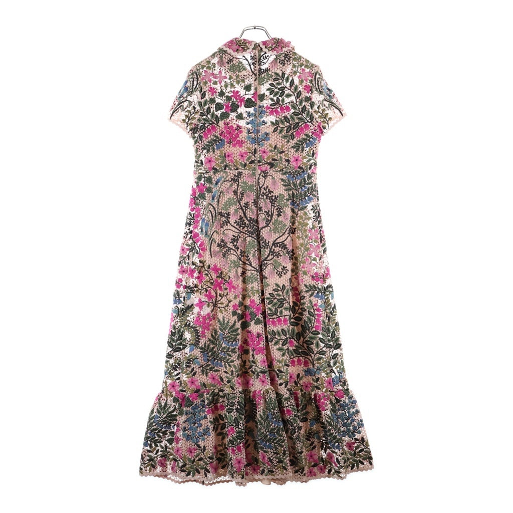 RED VALENTINO(レッド ヴァレンティノ) フラワーレースデザイン刺繍 半袖 ロングワンピース ピンク レディース
