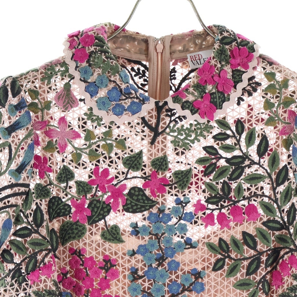 RED VALENTINO(レッド ヴァレンティノ) フラワーレースデザイン刺繍 半袖 ロングワンピース ピンク レディース