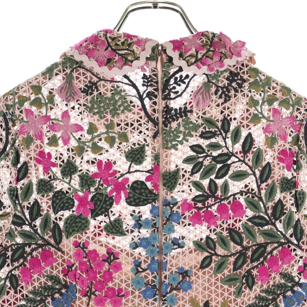 RED VALENTINO(レッド ヴァレンティノ) フラワーレースデザイン刺繍 半袖 ロングワンピース ピンク レディース