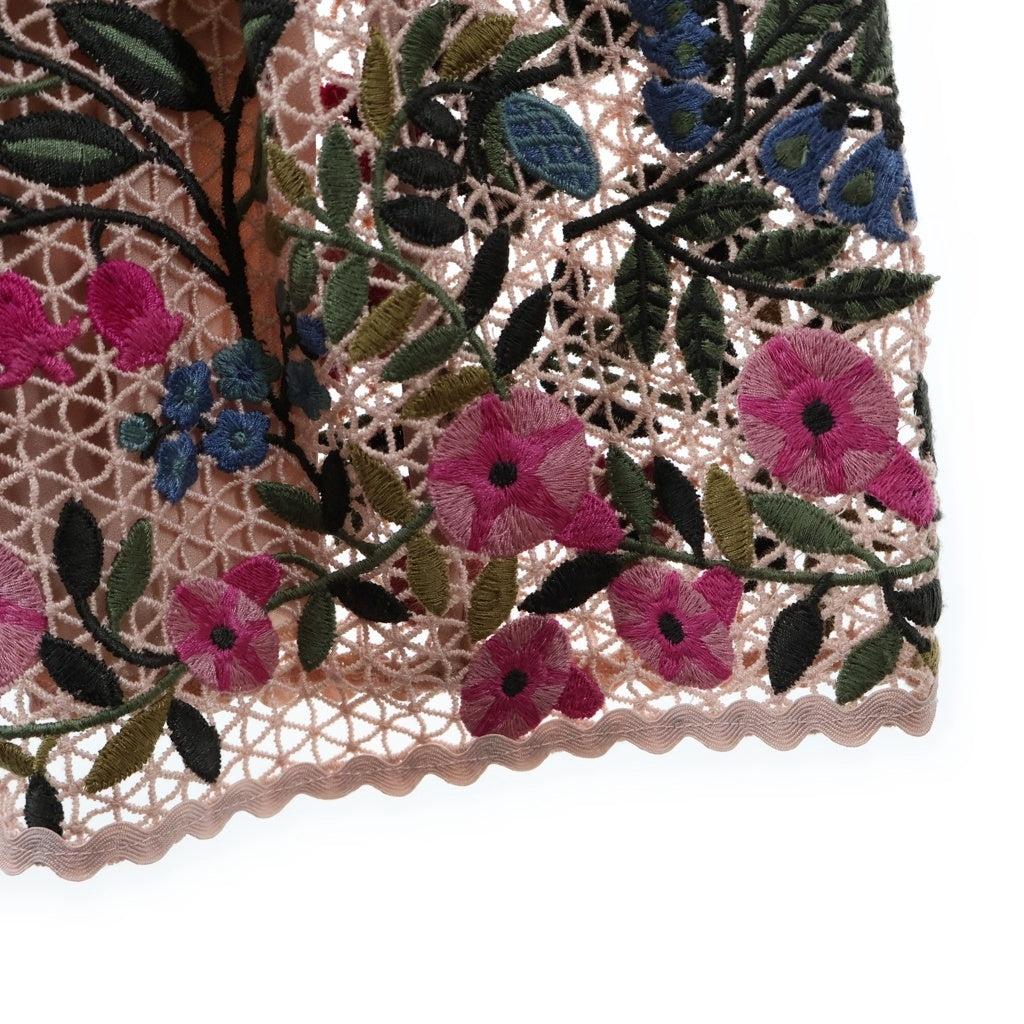 RED VALENTINO(レッド ヴァレンティノ) フラワーレースデザイン刺繍 半袖 ロングワンピース ピンク レディース