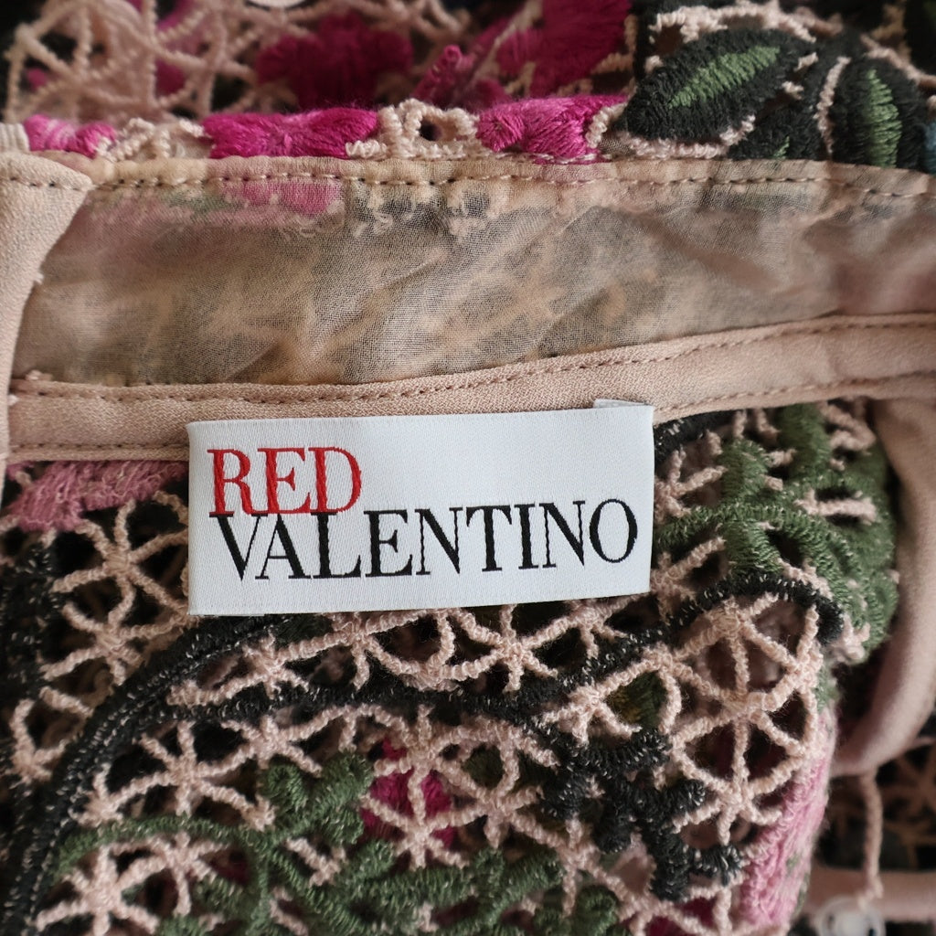 RED VALENTINO(レッド ヴァレンティノ) フラワーレースデザイン刺繍 半袖 ロングワンピース ピンク レディース