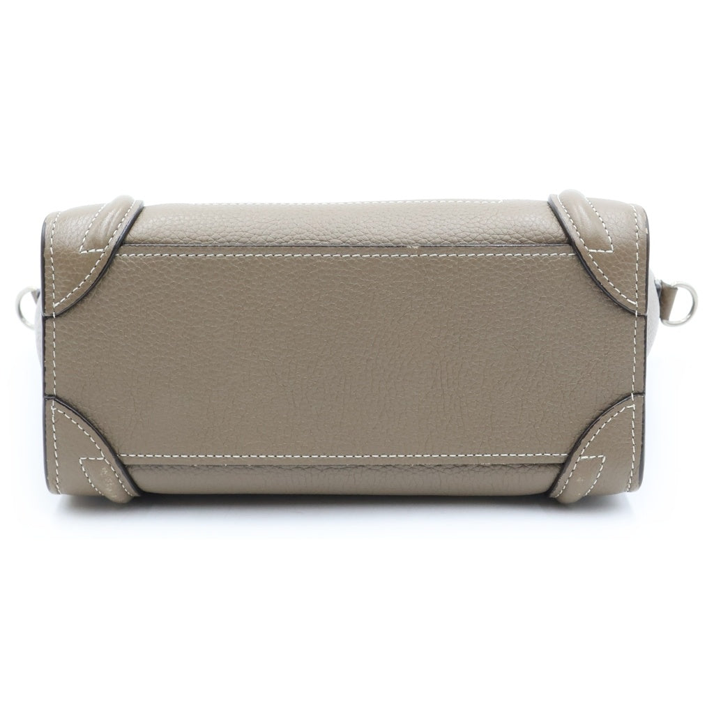 CELINE(セリーヌ) ラゲージ ナノショッパー スリ 2WAYハンドバッグ ショルダーバッグ グレージュ レザー シルバー金具 レディース