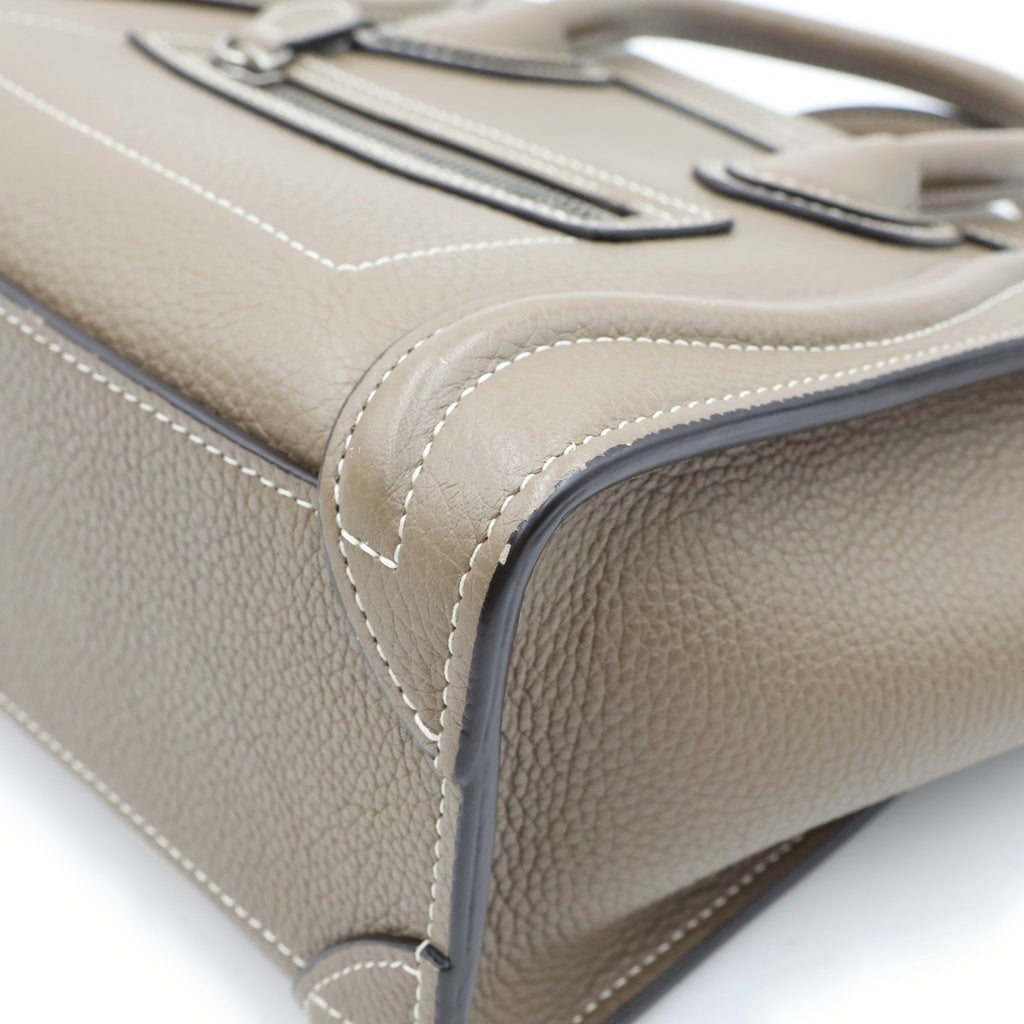 CELINE(セリーヌ) ラゲージ ナノショッパー スリ 2WAYハンドバッグ ショルダーバッグ グレージュ レザー シルバー金具 レディース