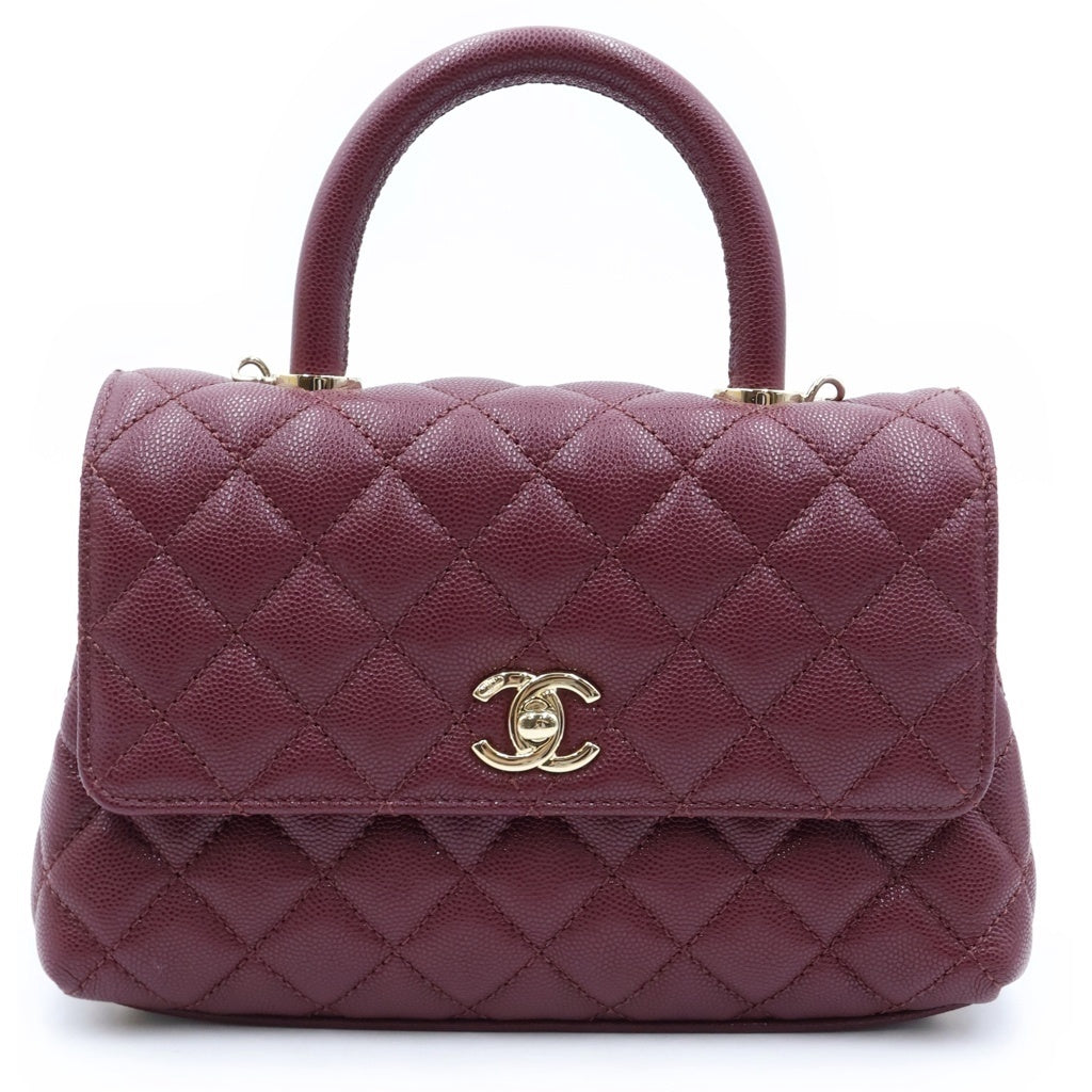 CHANEL(シャネル) ココハンドルXS ハンドバッグ ショルダーバッグ 2WAY キャビアスキン バーガンディ ゴールド金具 A92990 レディース