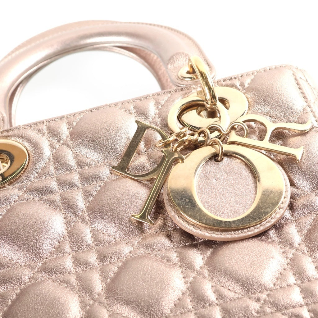 DIOR(ディオール) レディディオール カナージュ メタリック 2WAYハンドバッグ ショルダーバッグ ゴールド レザー ゴールド金具 レディース