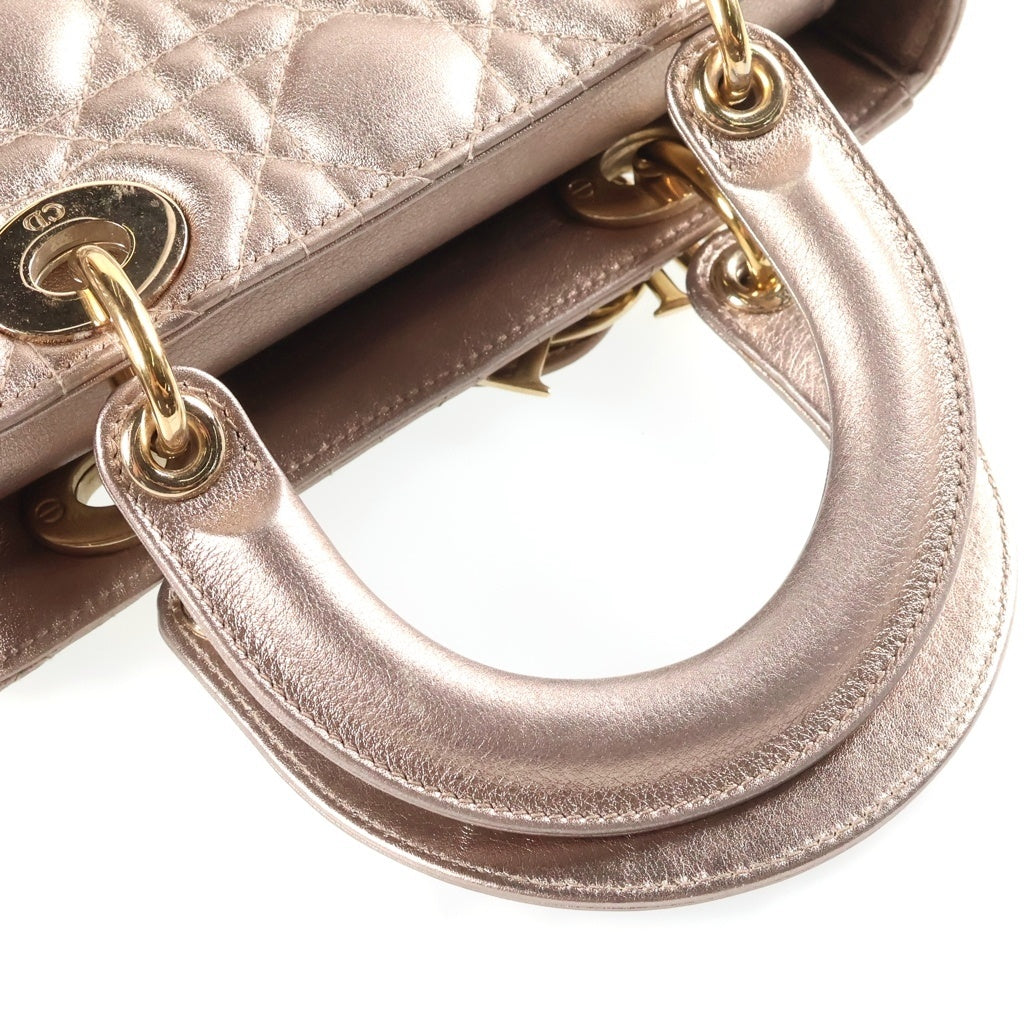DIOR(ディオール) レディディオール カナージュ メタリック 2WAYハンドバッグ ショルダーバッグ ゴールド レザー ゴールド金具 レディース