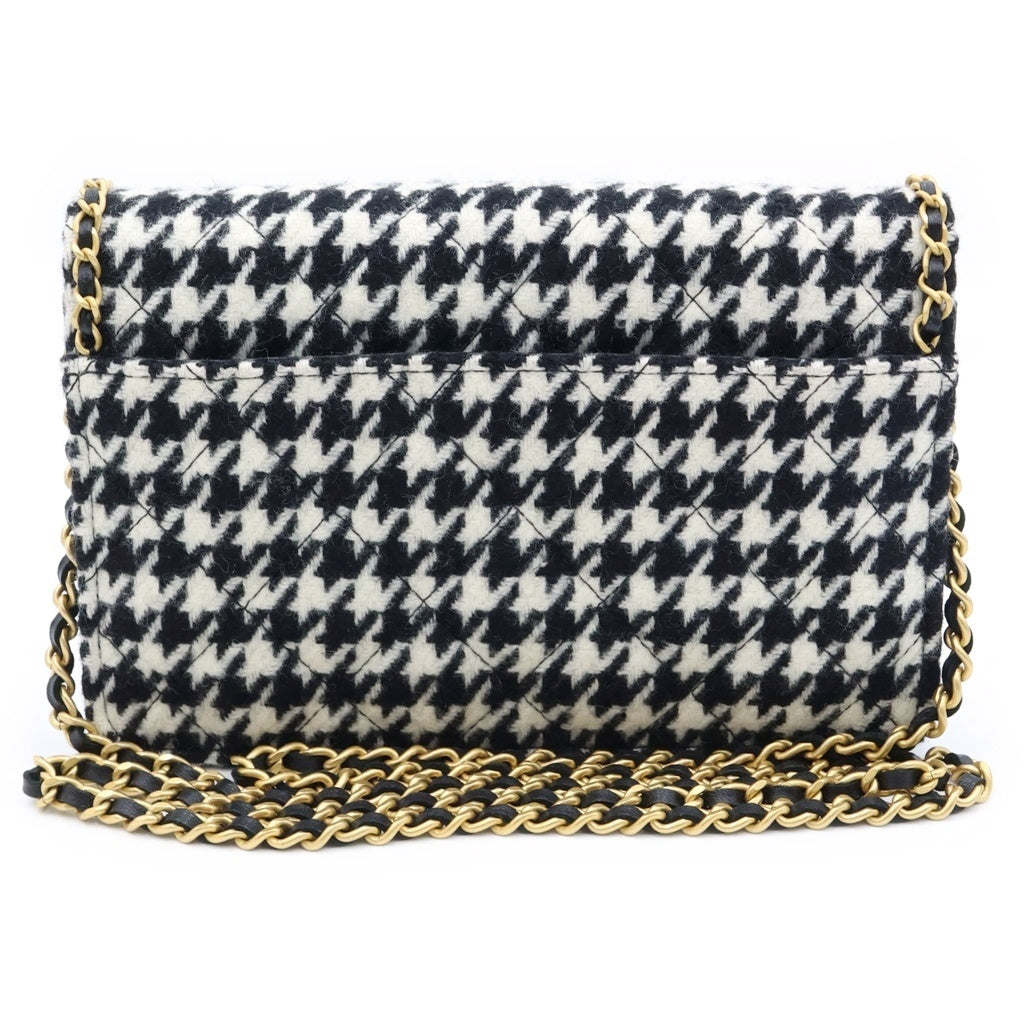 CHANEL(シャネル) ショルダーウォレット ハートチェーン ショルダーバッグ ツイード ブラック×ホワイト 千鳥格子 ゴールド金具 レディース