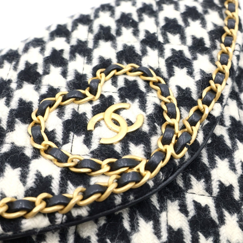 CHANEL(シャネル) ショルダーウォレット ハートチェーン ショルダーバッグ ツイード ブラック×ホワイト 千鳥格子 ゴールド金具 レディース