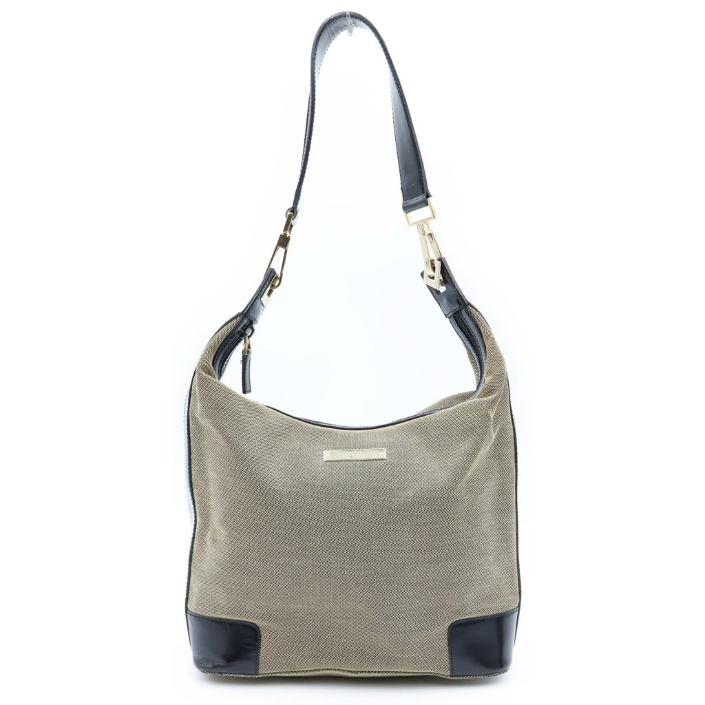 GUCCI(グッチ) ワンショルダーベルトバッグ ブラック×ブラウン キャンバス×レザー 0014204 ゴールド金具 レディース