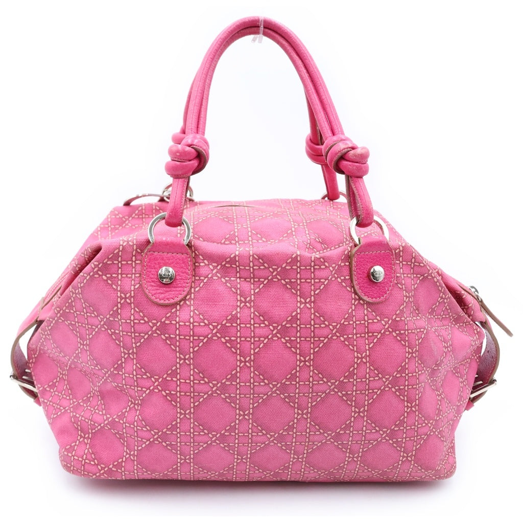 Christian Dior(クリスチャンディオール) カナージュ ハンドバッグ ボストンバッグ ピンク シルバー金具 レディース