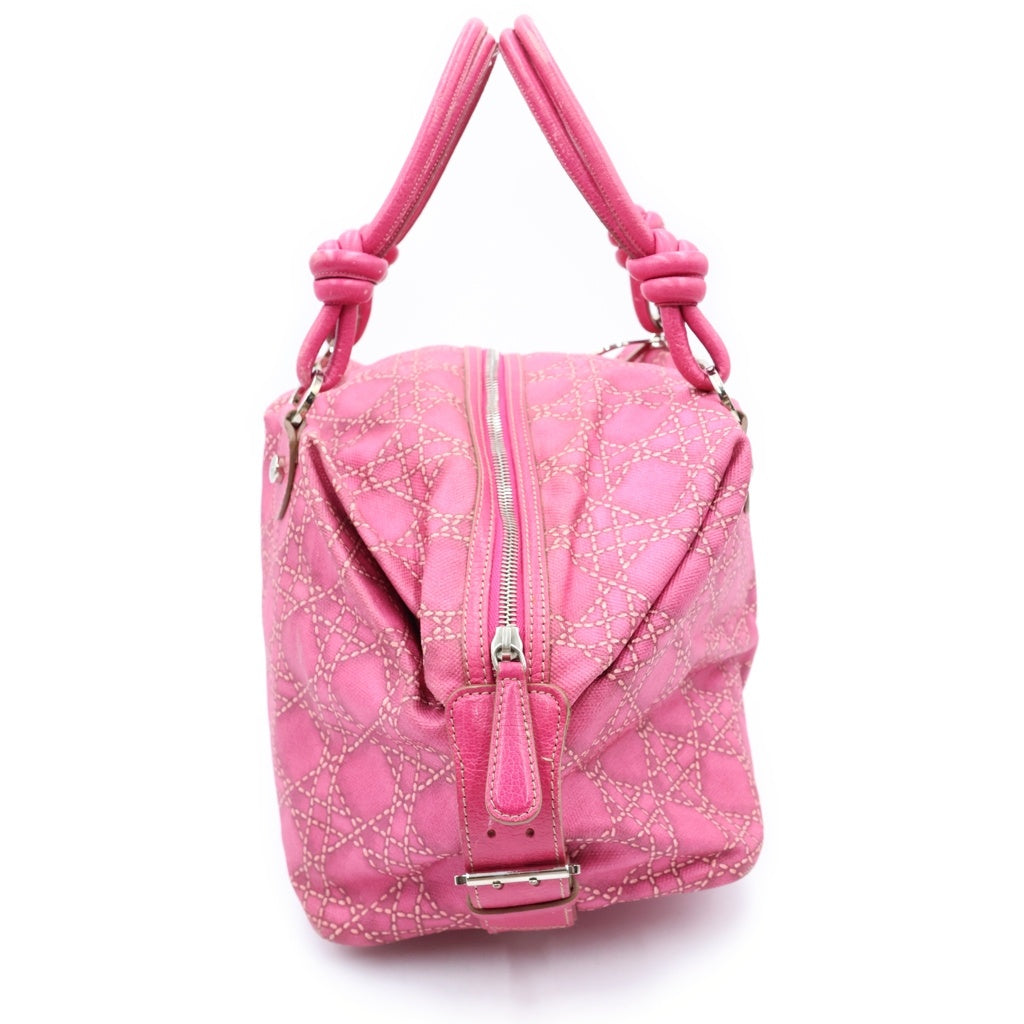 Christian Dior(クリスチャンディオール) カナージュ ハンドバッグ ボストンバッグ ピンク シルバー金具 レディース